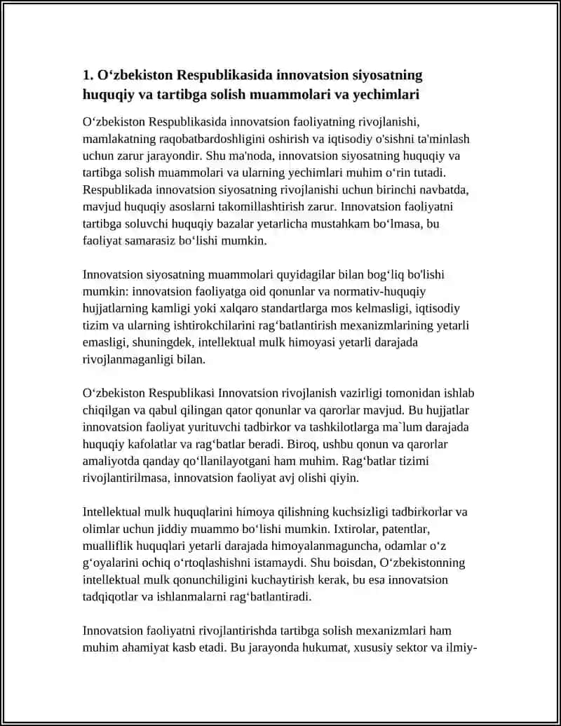O‘zbekiston Respublikasida Innovatsion Faoliyatning Muammolari va Ularni Yechish Mexanizmlari 3