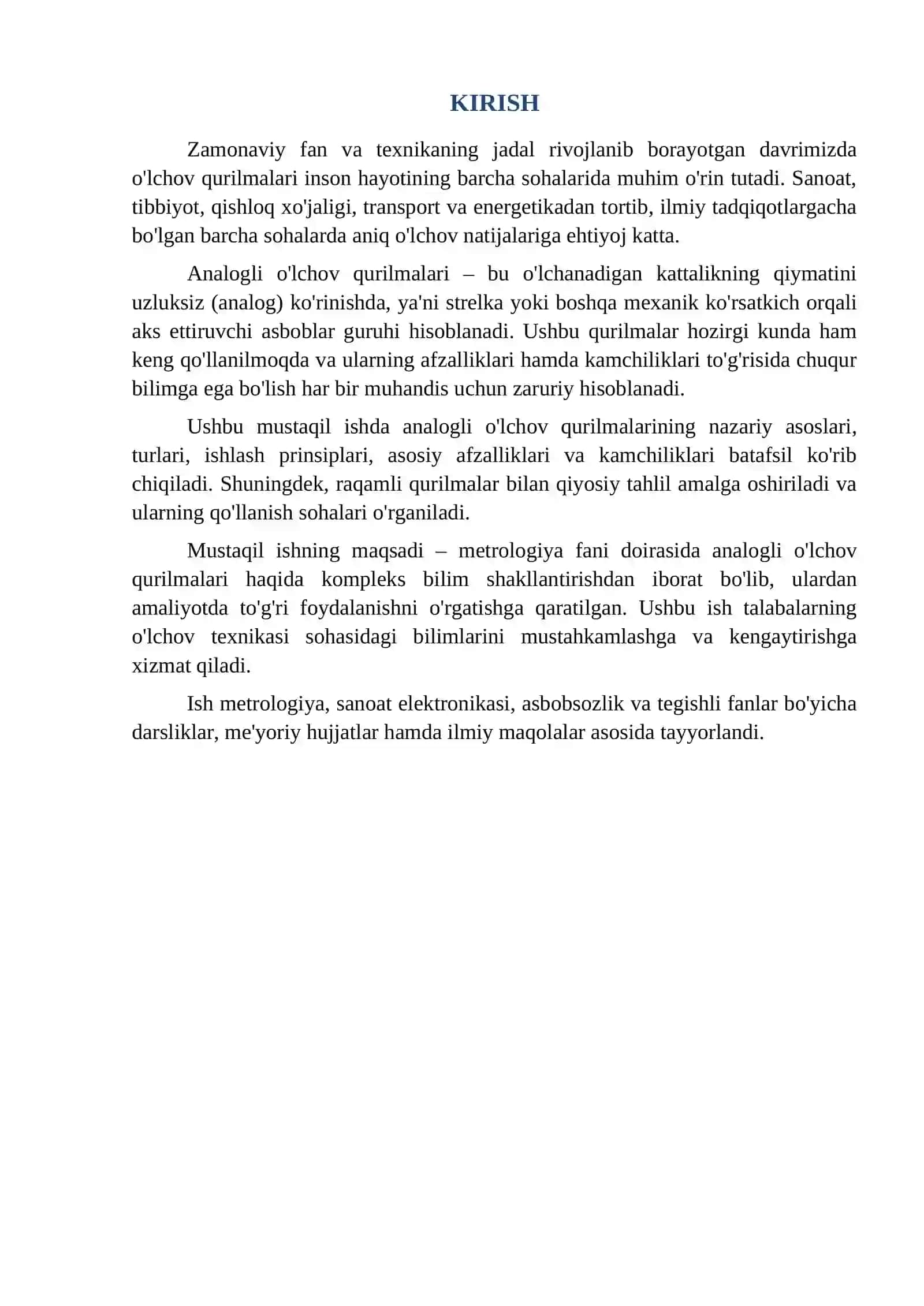 "Analogli o'lchov qurilmalari" (Metrologiya va Standartlashtirish) 3