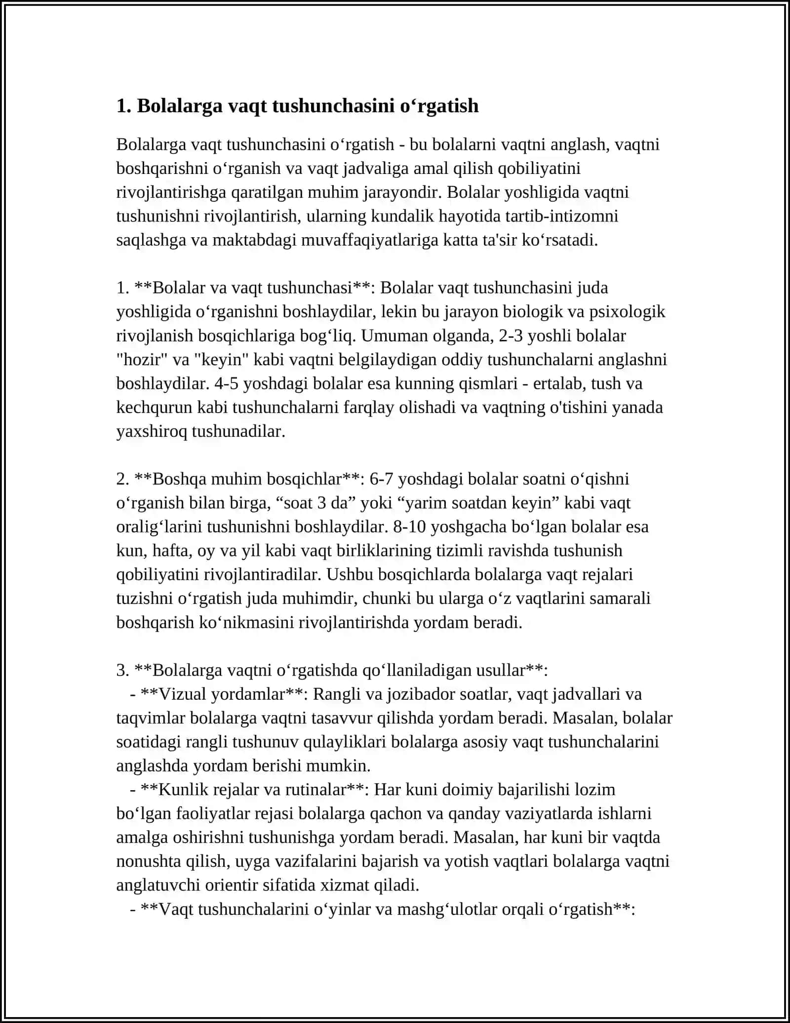 BOLALARNI VAQTINI CHAMALASHGA ÓRGATISH VAZIFALARI BOLALARNI SUTKA QISMLARINI FARQLASHGA ULARNI TARTIBINI ANIQLASHGA ORGATISH.REJALASHTIRISH TURLARI 3