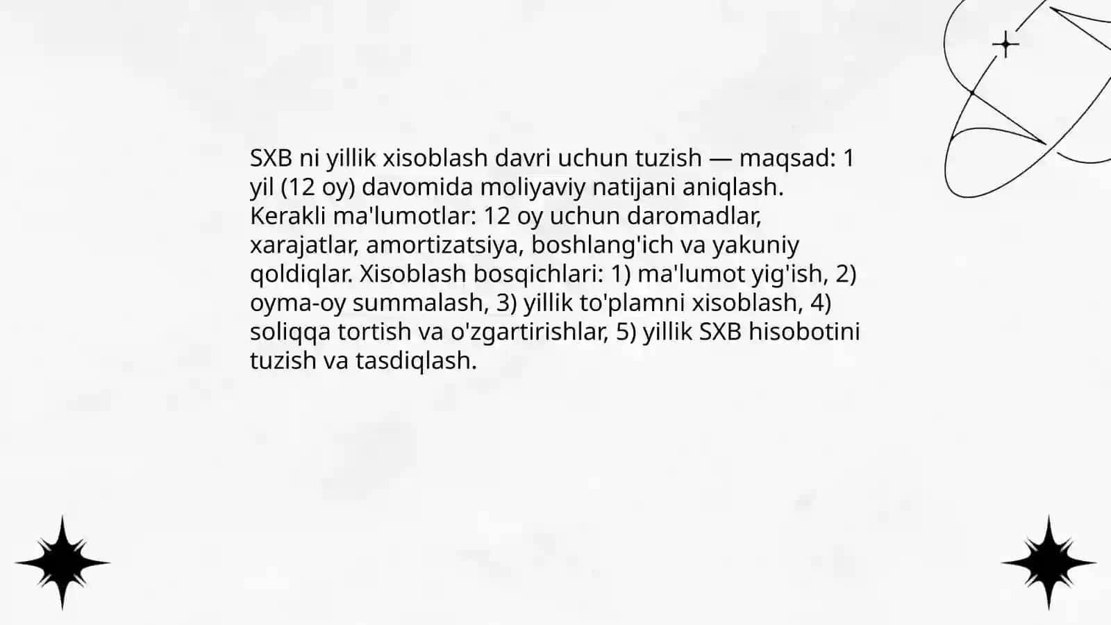 SXB ni turli xisoblash davrlari uchun tuzish 3
