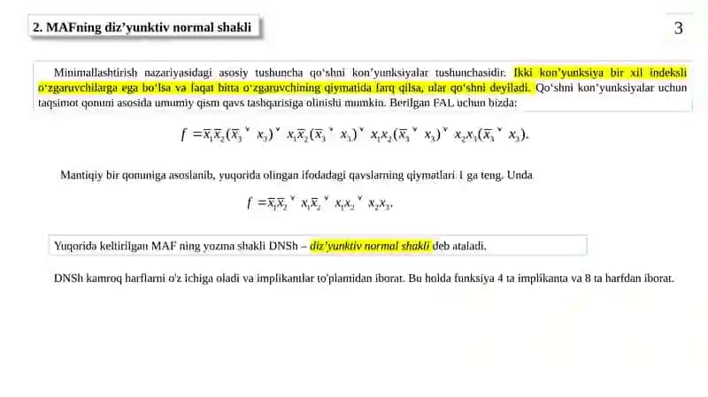 Mantiq algebrasi funksiyalarini minimallashtirish 3