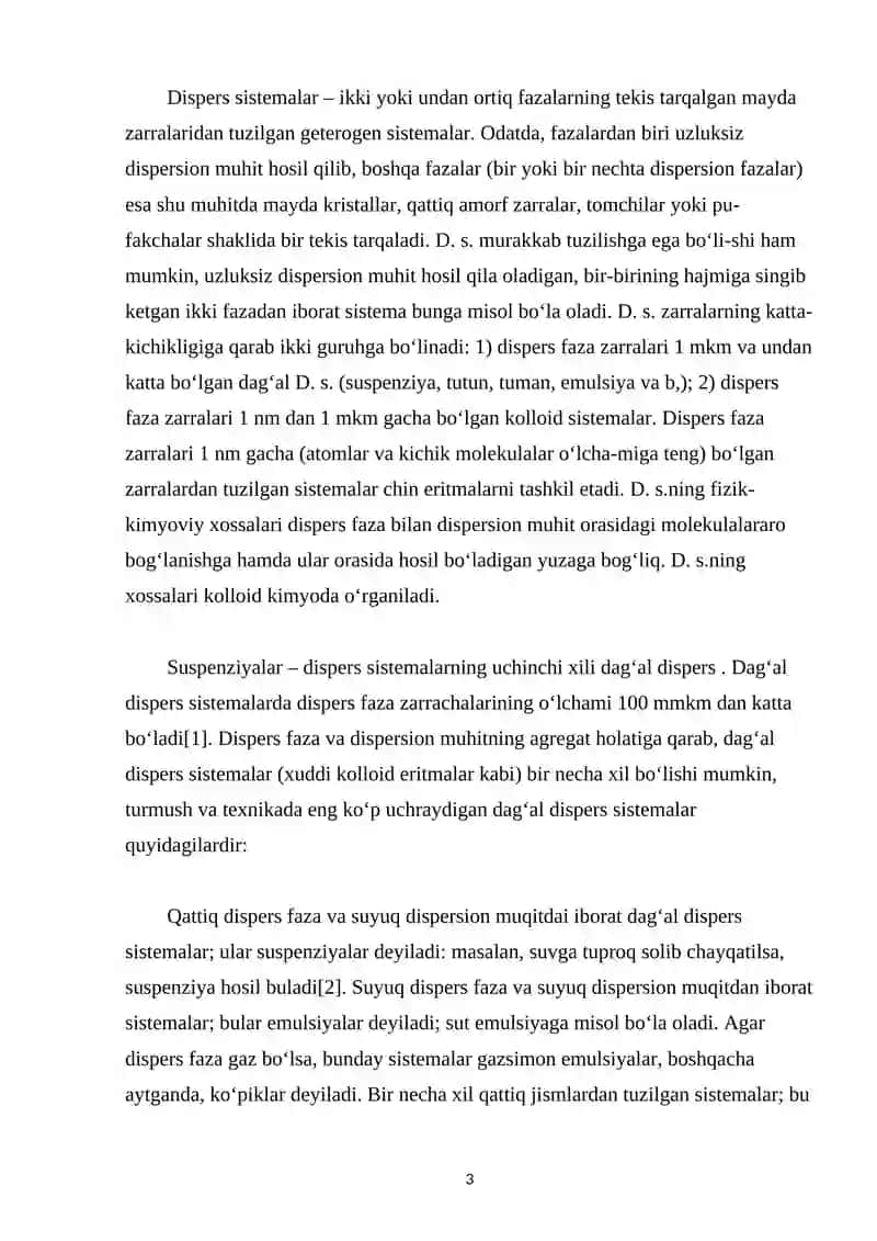 Dag'al-dispers sistemalarning xossalari va ularni tibbiyot hamda farmakologiyada ishlatilishi 3