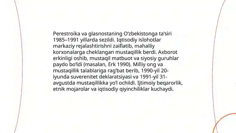 OʻZBEKISTON Mustaqillikka erishish arafasida 3