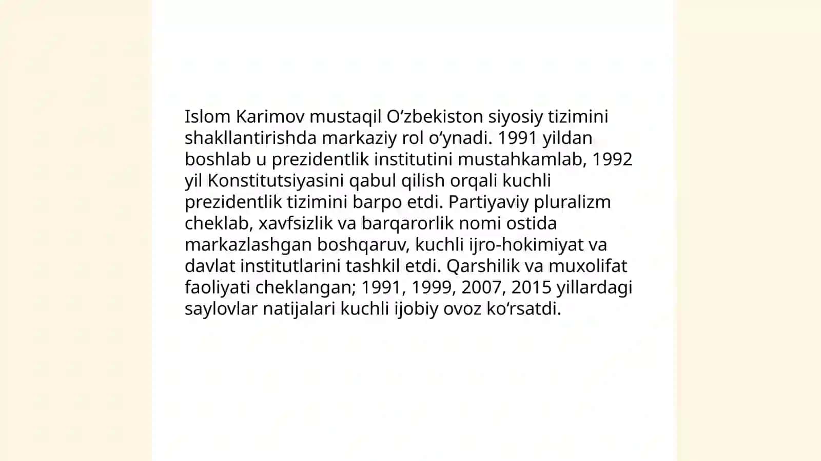 Islom Karimov mustaqil o'zbekistonda siyosiy taraqqiyot yo'llari haqida 3