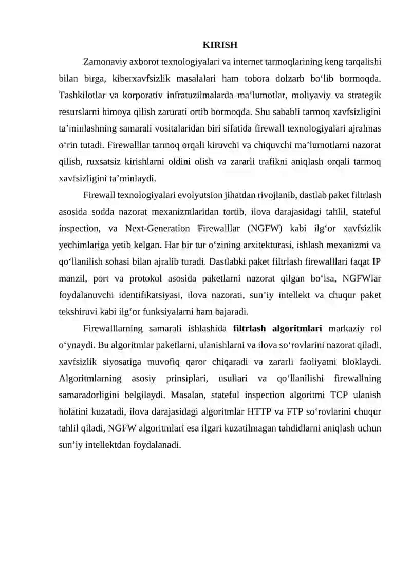 Firewall texnologiyalari va filtrlash algoritmlari 3