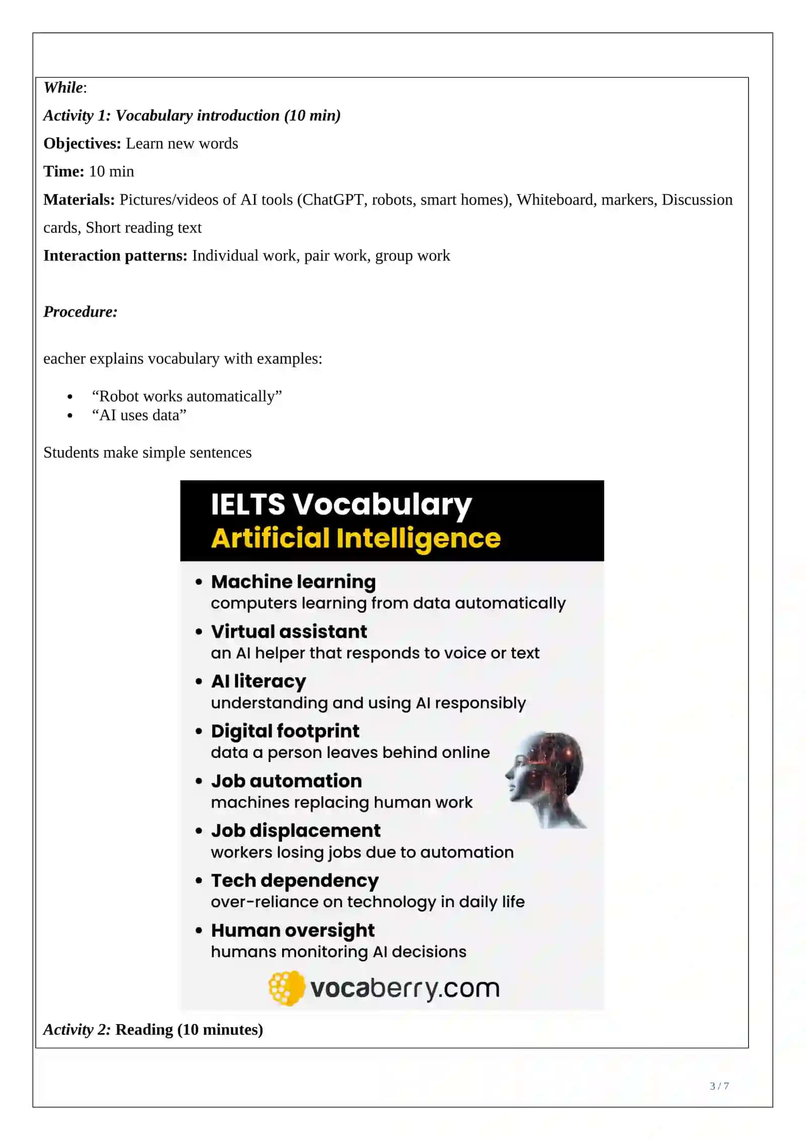 Lesson plan ESP AI & Texnologiya 3