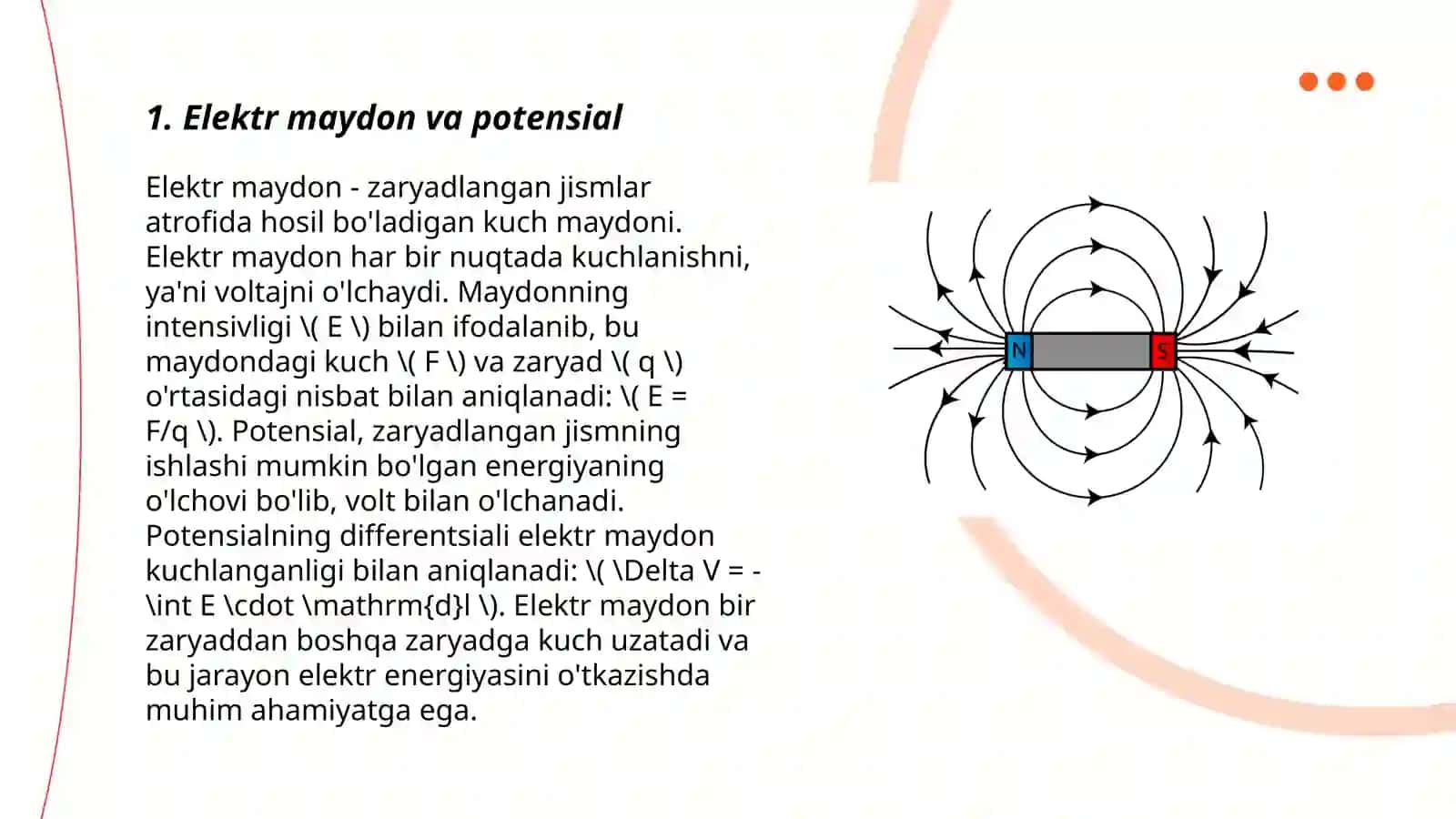 Elektromagnet maydon potensiallari skalyar va vektor kattaliklar 3