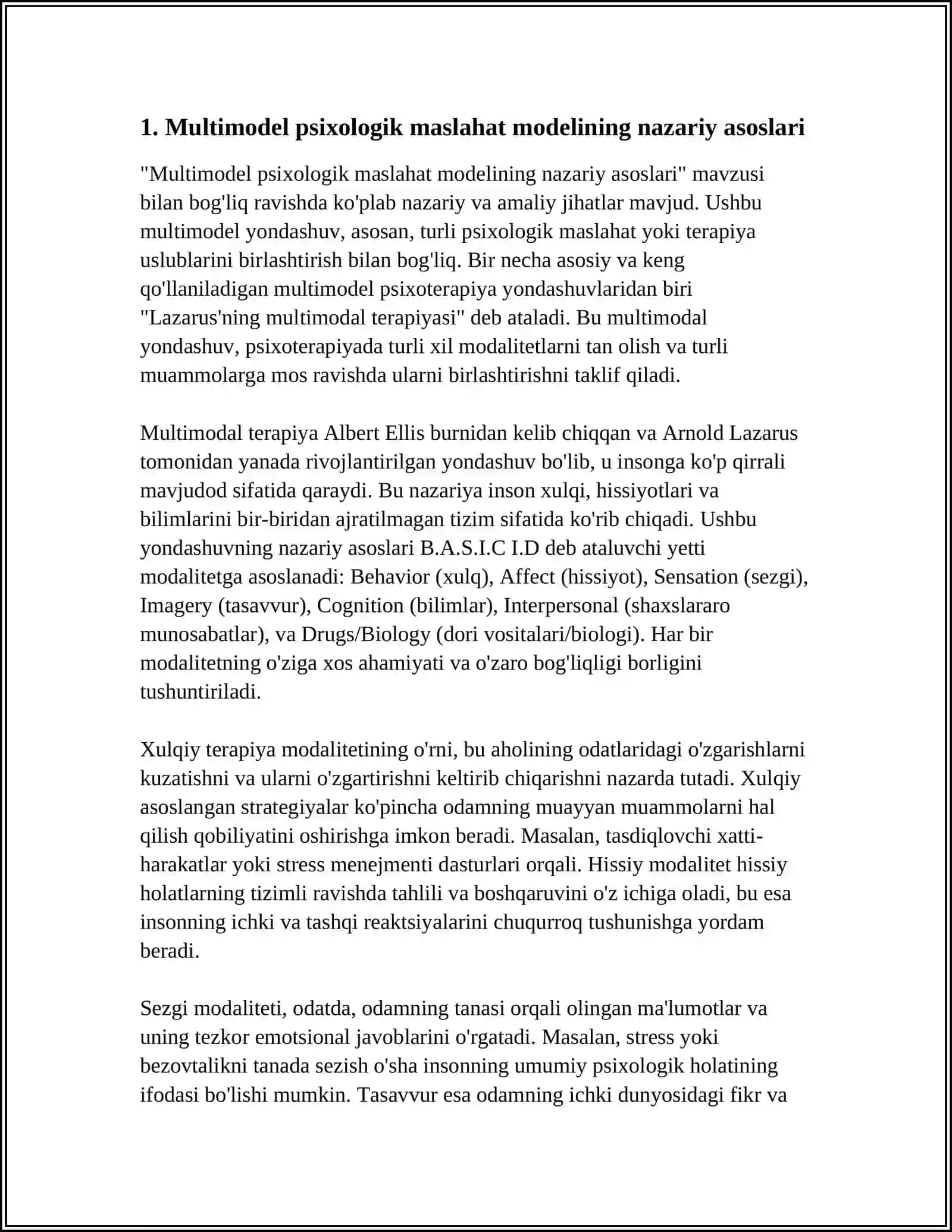 MULTIMODEL PSIXOLOGIK MASLAHAT MODELINING NAZARIY ASOSLARI 3
