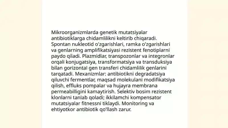 Mikroorganizmlar genetikasi. Kimyoterapevtik moddalar va antibiotiklar. Mikroorganizmlarning antibiotiklarga sezgirligi. 3
