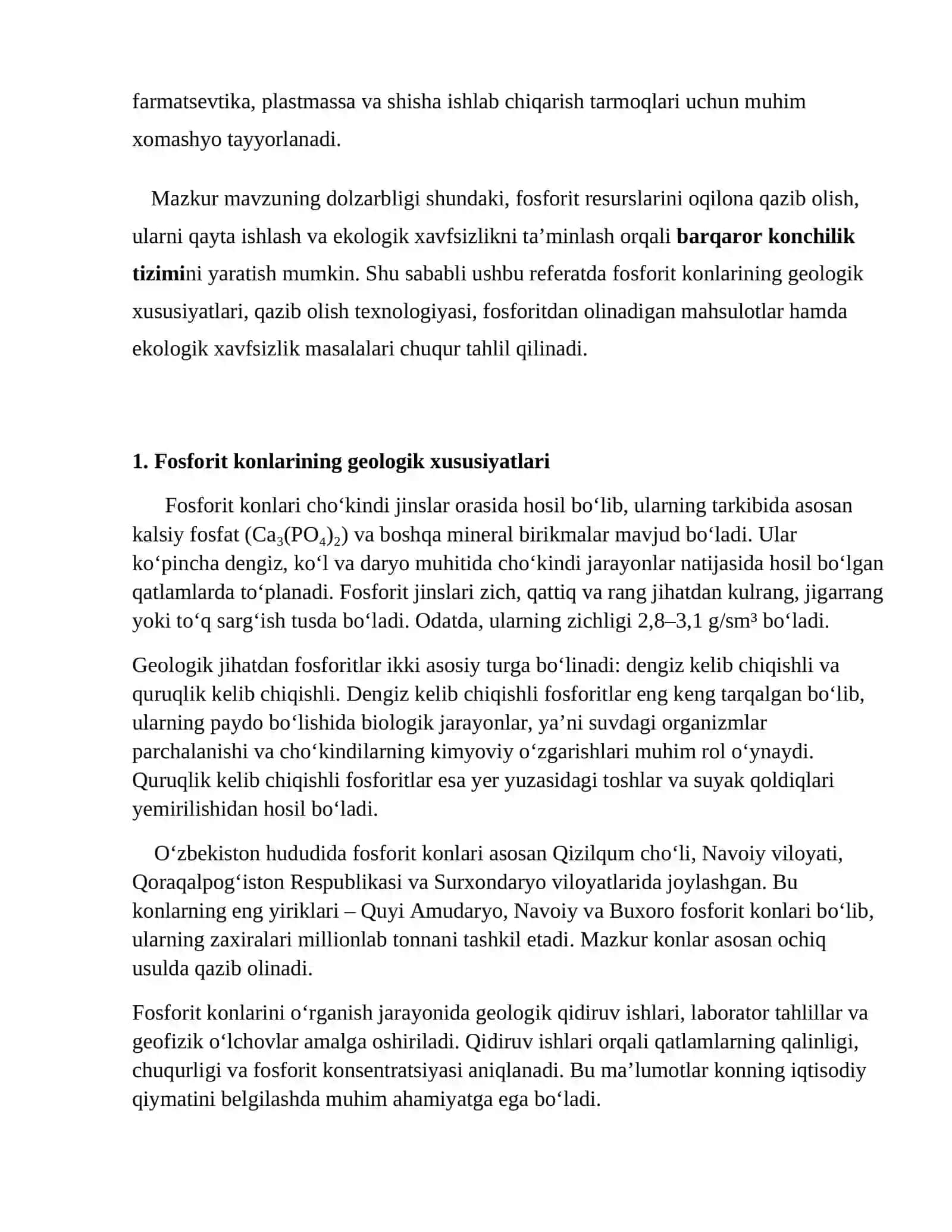 Fosforit konlarini qazib olish va fosforitdan olinadigan mahsulotlar 3