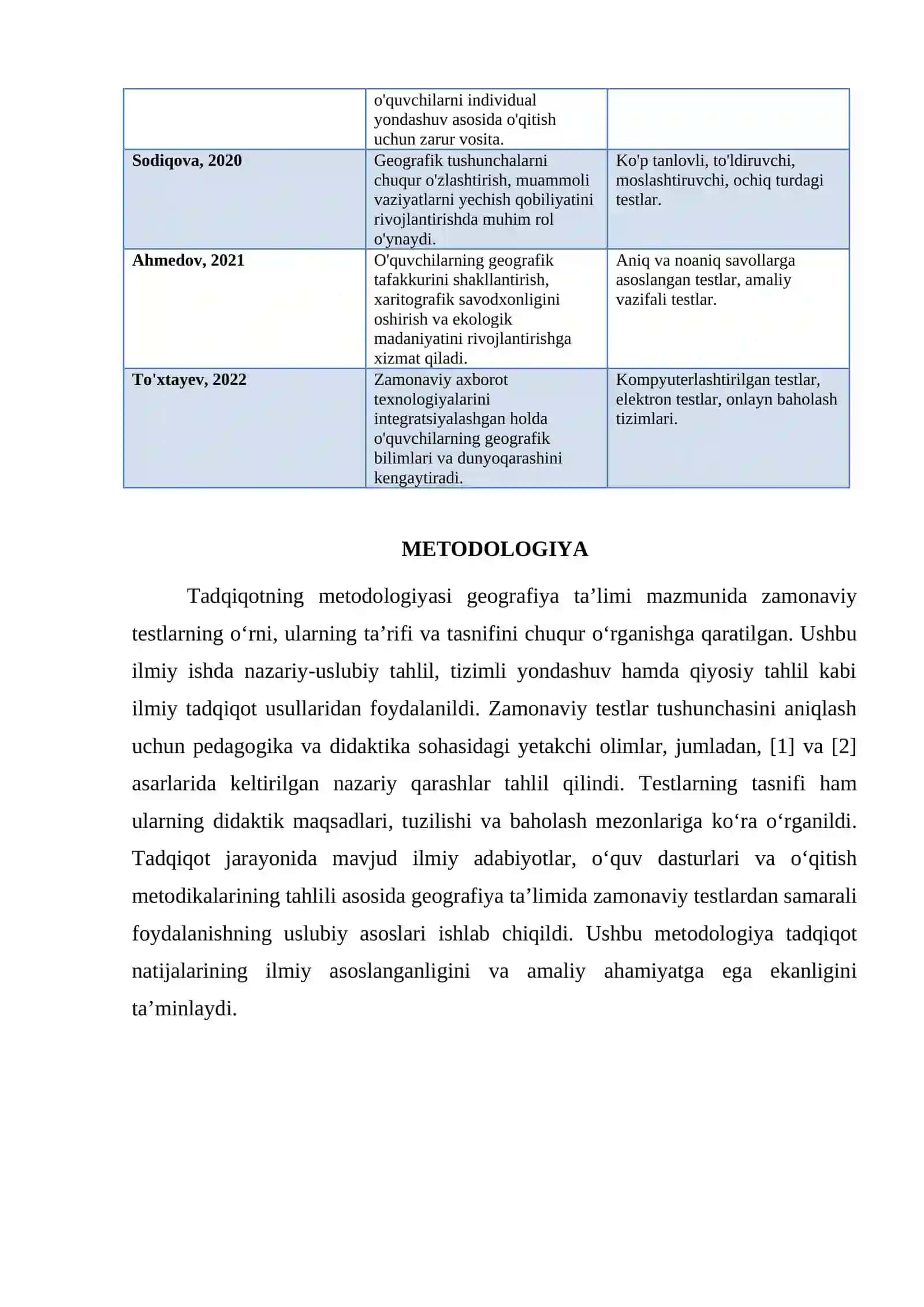 GEOGRAFIYA TA’LIMINING MAZMUNIDA ZAMONAVIY TESTLARNING TUTGAN O‘RNI, ULARNING TA’RIFI, TASNIFI 3