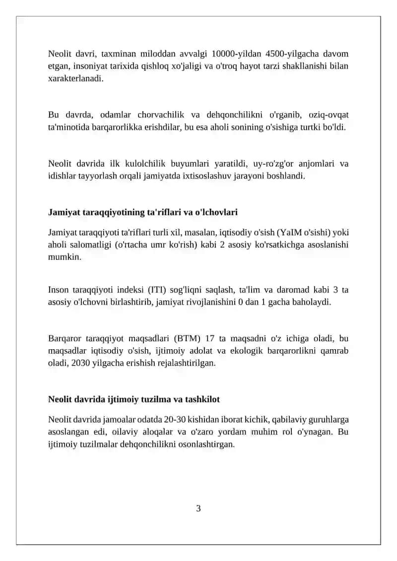 Neolit davrida jamiyatlar taraqqiyoti darajalari. Makrolit qurollar 3