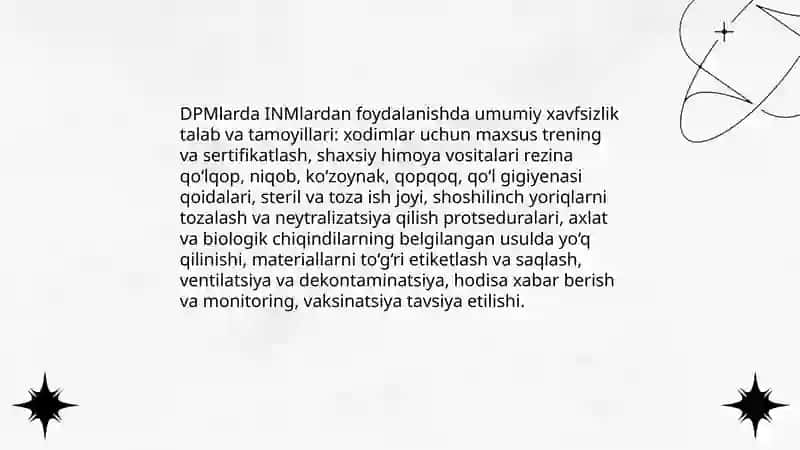 DPMlarda INMlardan foydalanilganda xodimlar vabemorlarni himoyalash 3