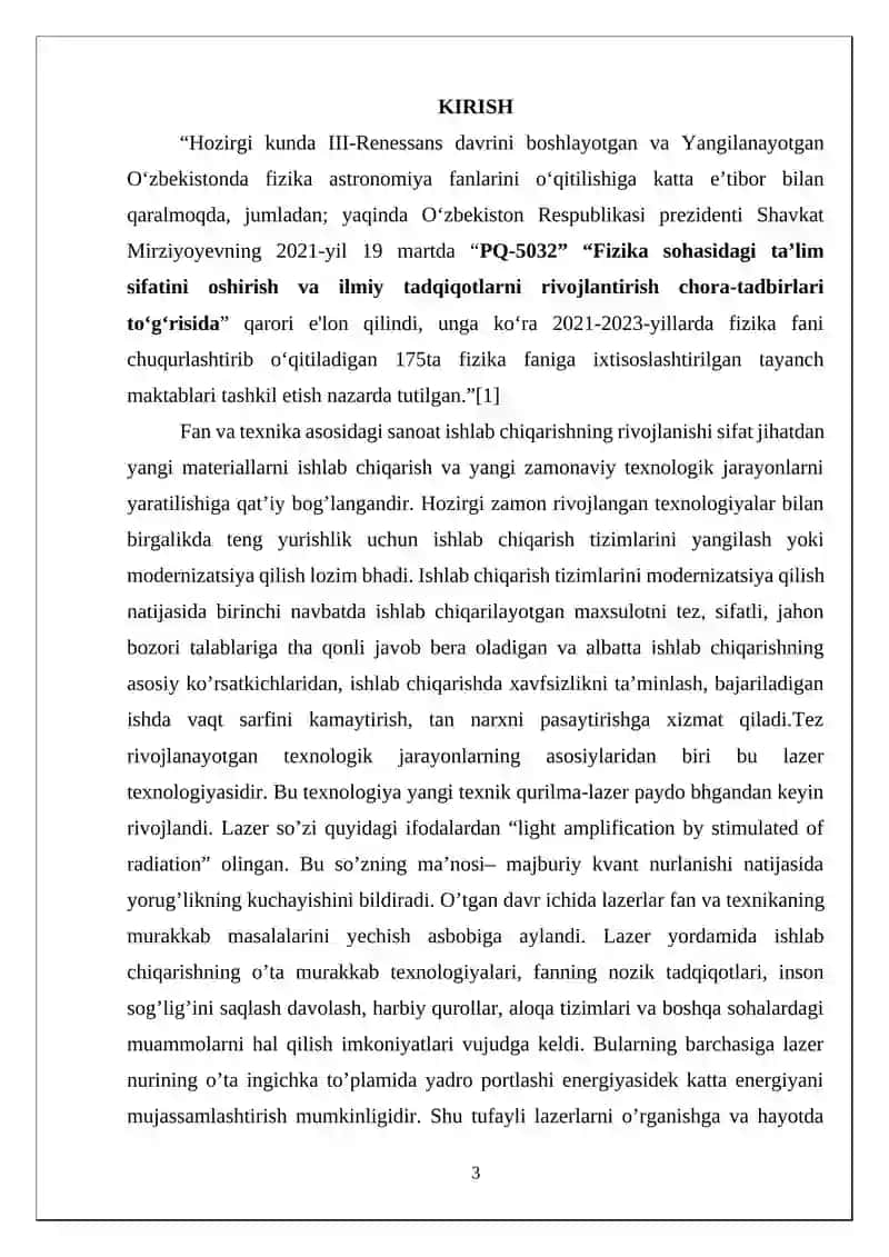 "Lazer fizikasi" Kurasi 3