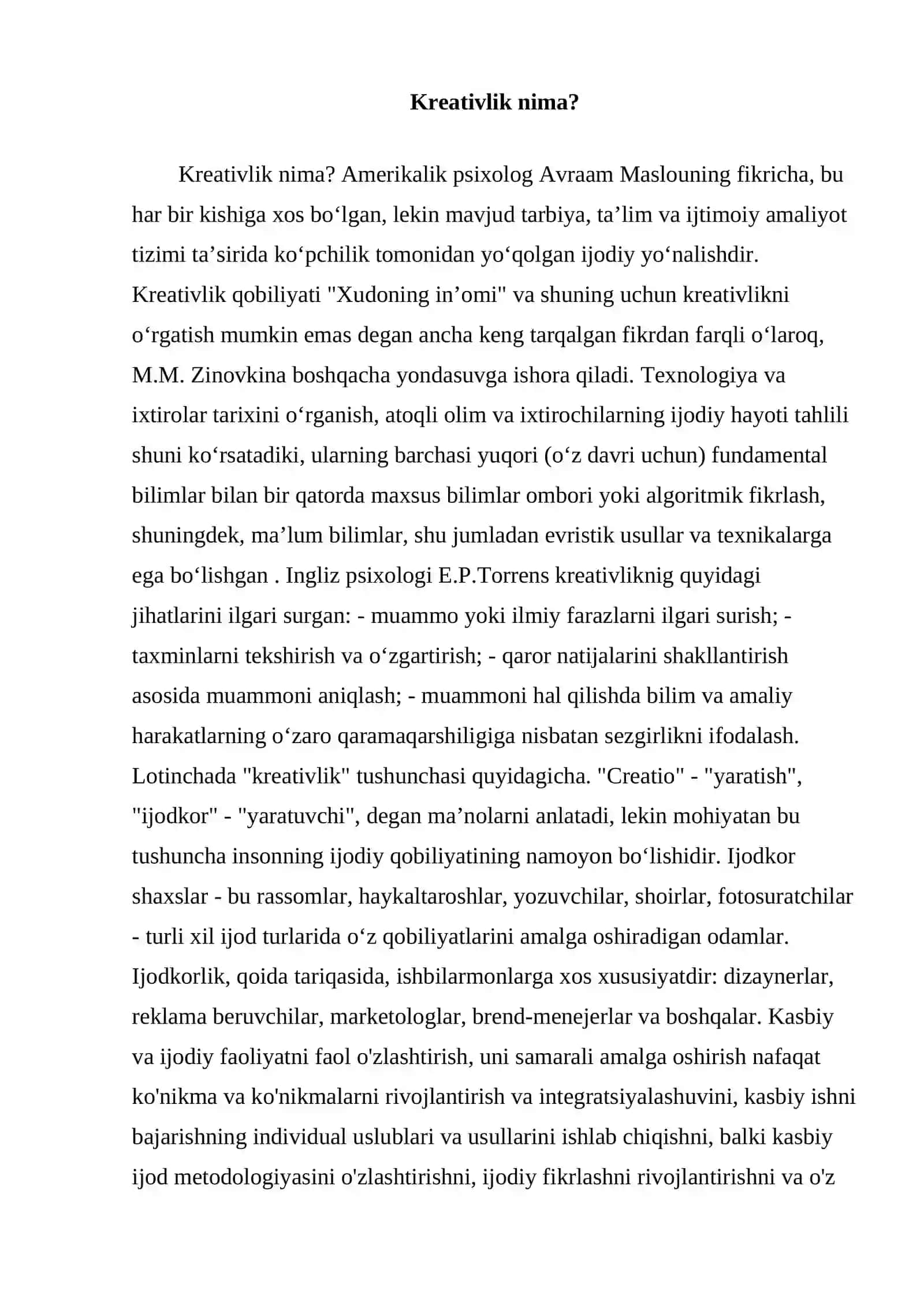 Talabalarni kreativlik mahoratini baholash. 3