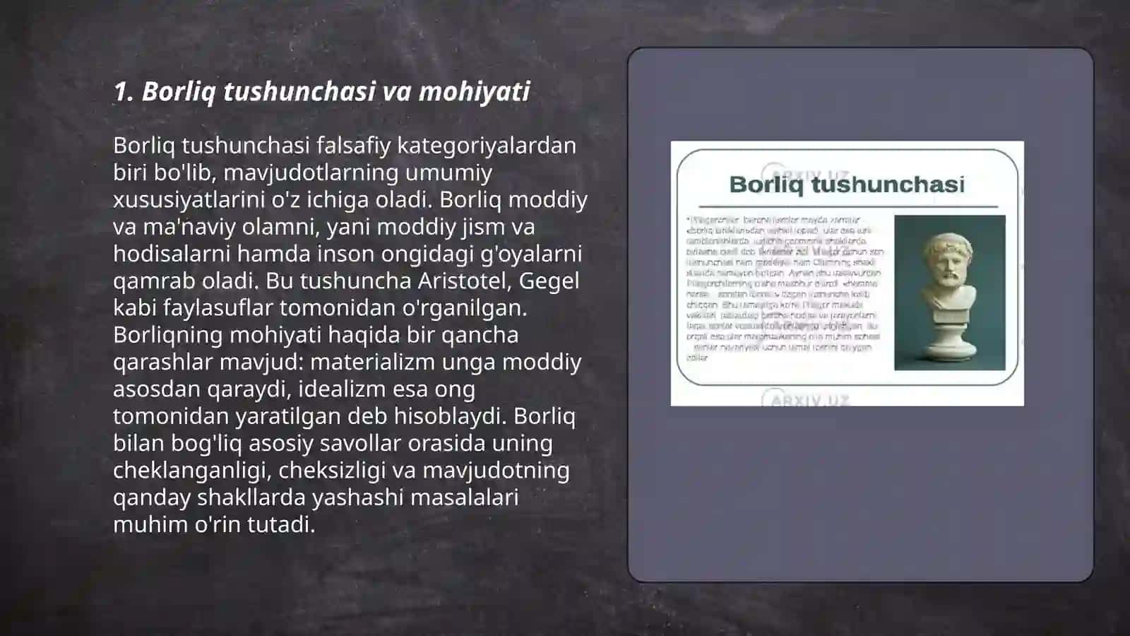 Garb mutafakkirlarining borliq xaqidagi talimotlari 3