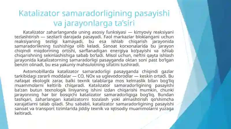 Katalitik zaharlanishning salbiy oqibatlari va undan chiqadigan muammolar 3