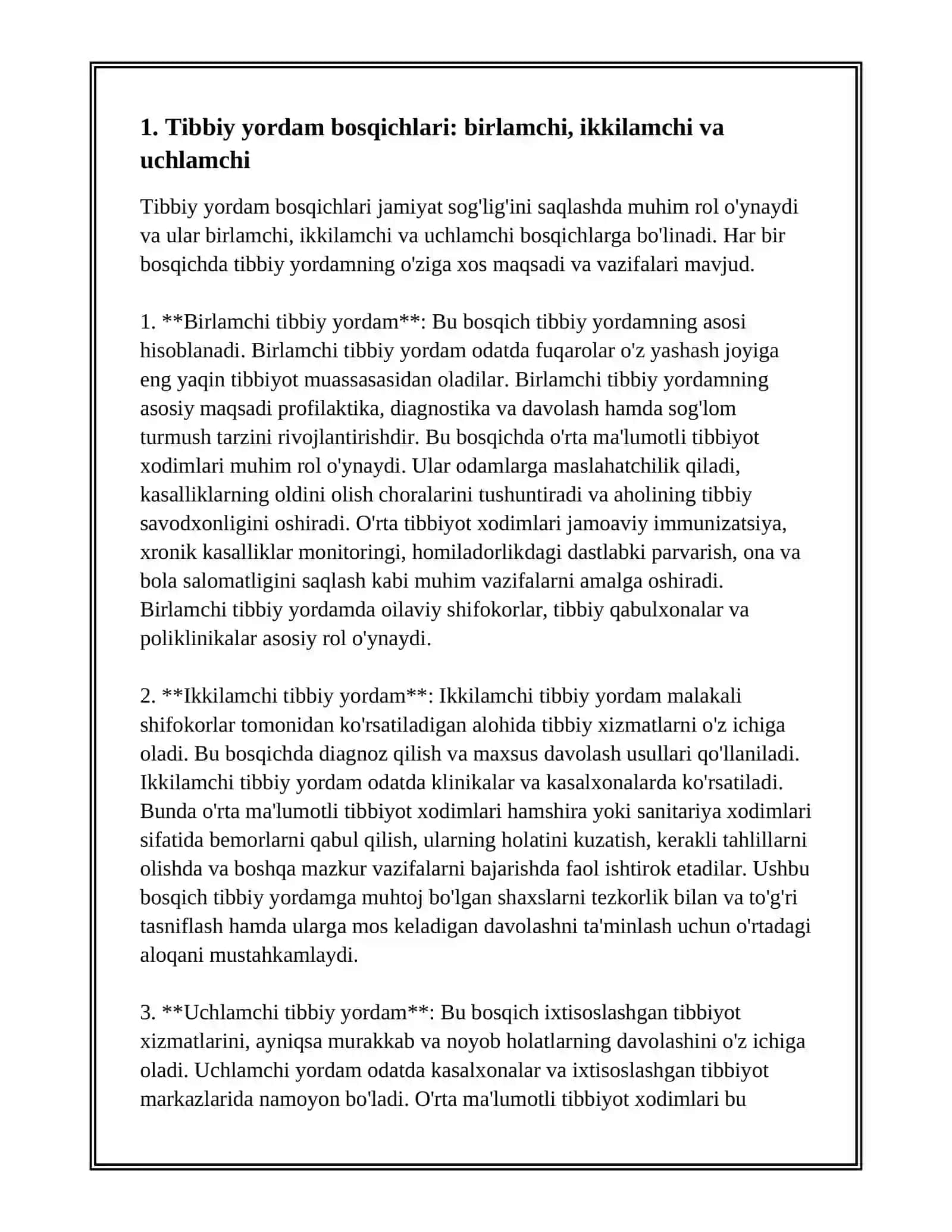 TIBBIY YORDAM BOSQICHLARI VA VAZIFALARI 3