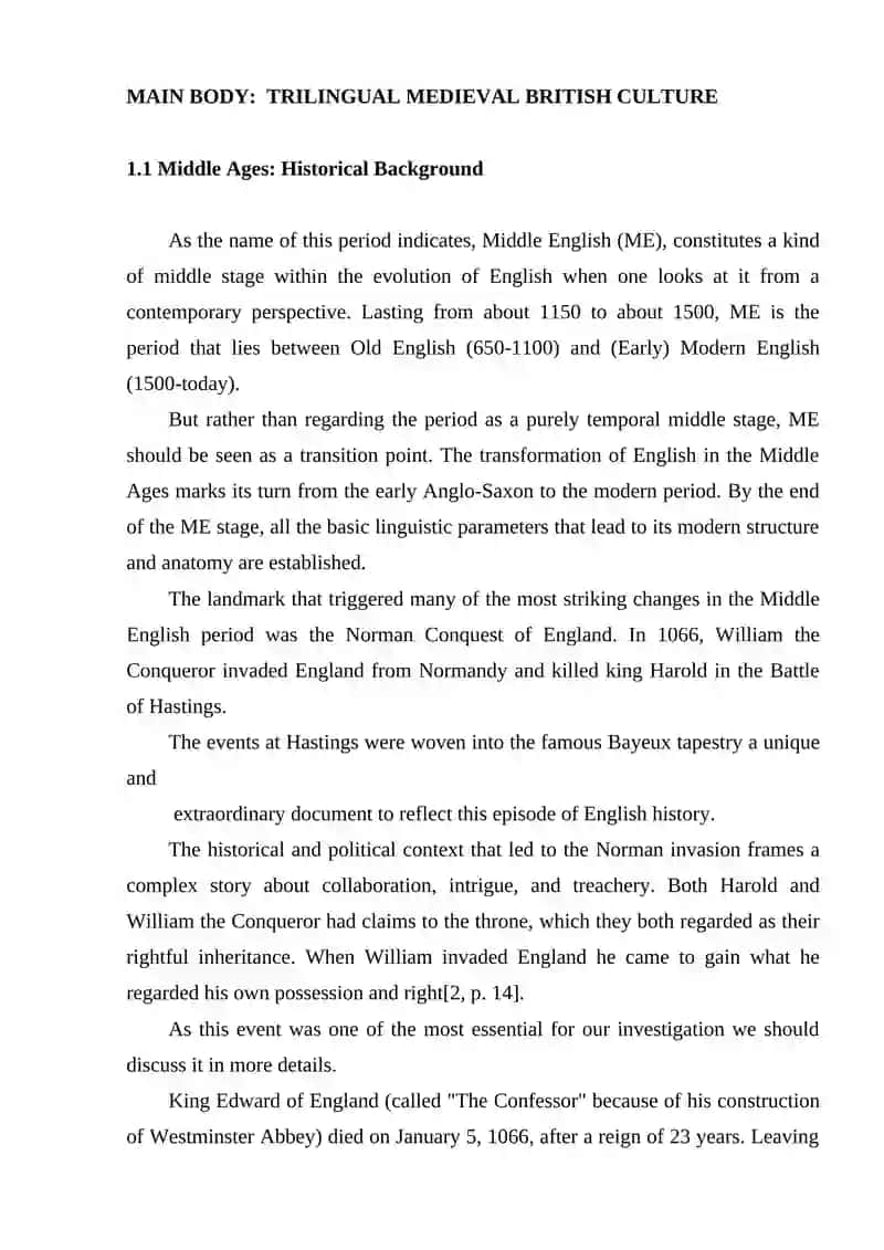 Trilingual Medieval British Culture Course Paper 3