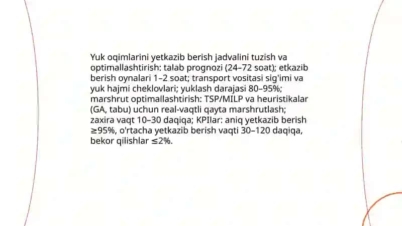Yuk oqimlarini aniq muddatda yetkazib berishni ishonchli rejalashtirish 3