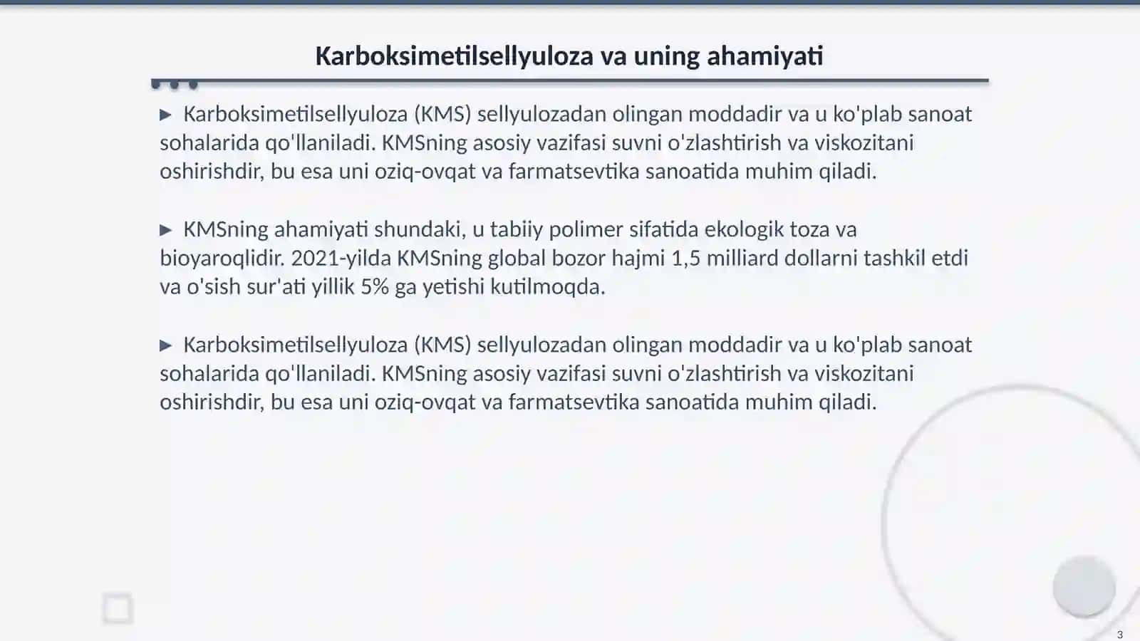 Karboksimetilsellyuloza va uning sintezi va polimerlash usullari 3