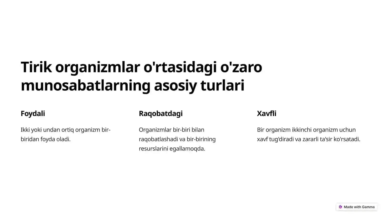 Tirik organizmning o'zaro munosabat shakillari 3