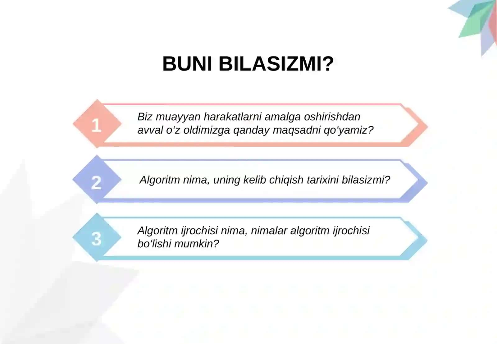 ALGORITM TUSHUNCHASI VA UNING XOSSALARI 3