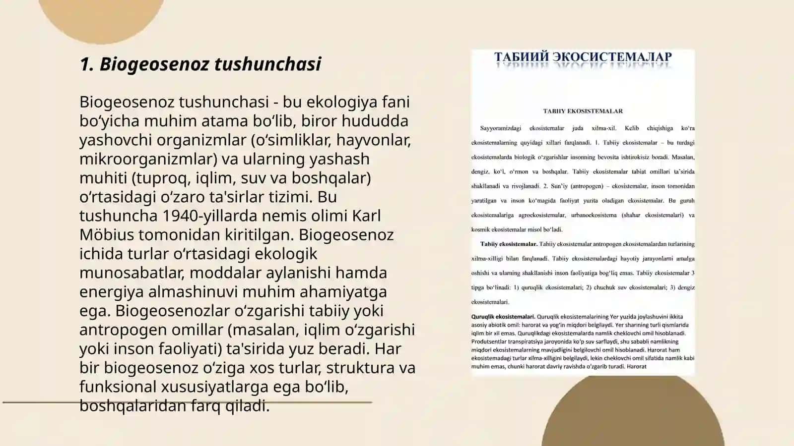 Biogeosenologiya. Biogeosenoz va ekosistema tushunchalari. Ekosisitemalar mahsuldorligi. Ekosistemalar barqarorligi va o’zgaruvchanligi 3
