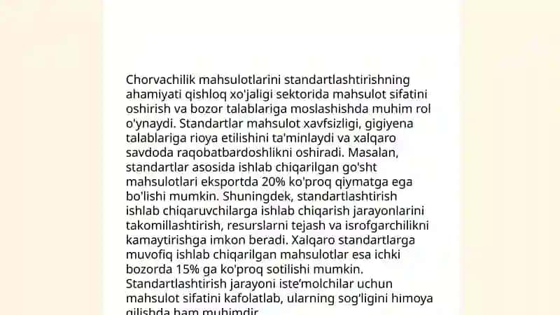 Chorvachilik mahsulotlarini standartlashtirish va metrologiya va sertifikatlash 3