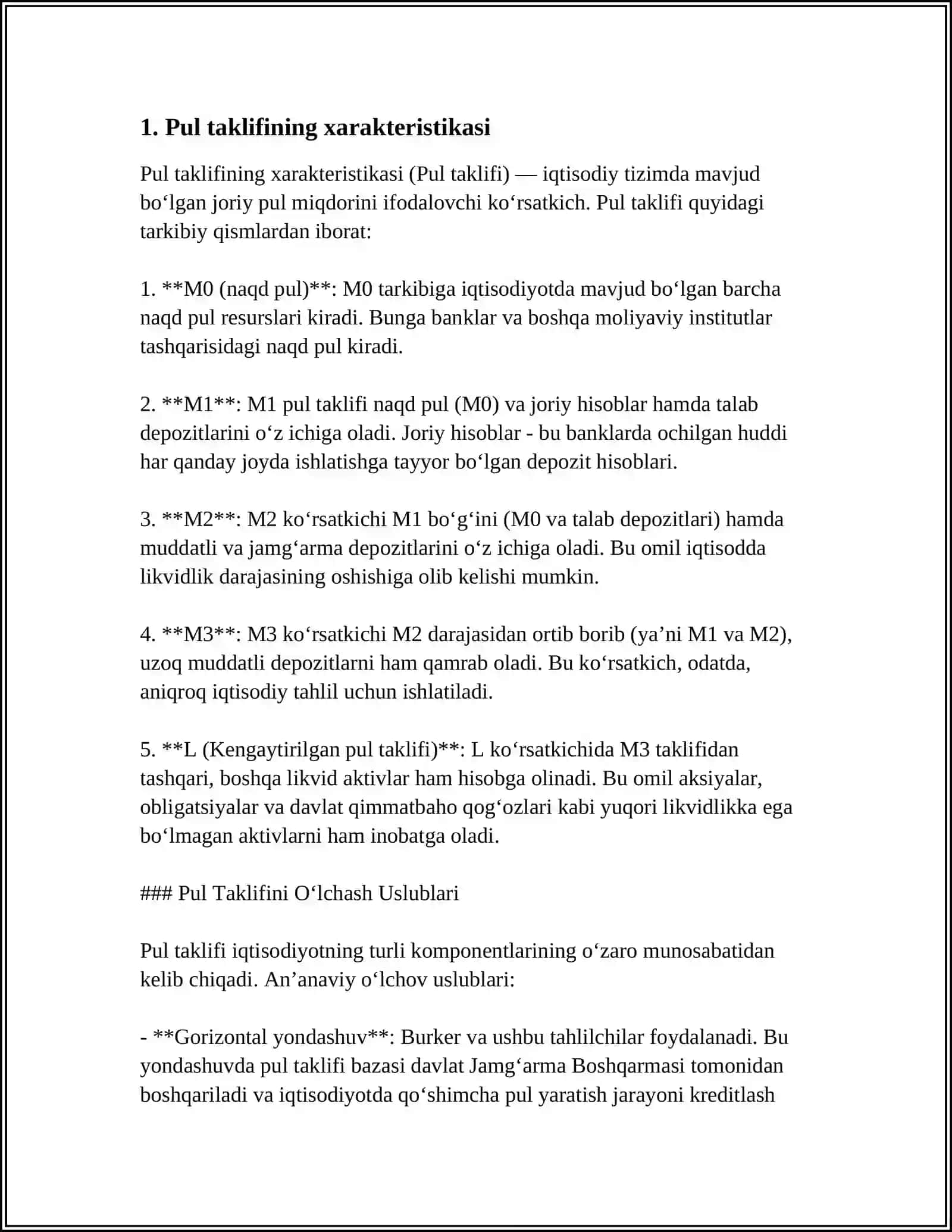 Pul taklifining OMILLARI VA XUSUSIYATLARI 3