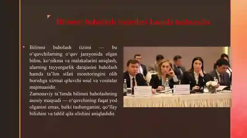 BILIMNI BAHOLASH TIZIMLARI.BILIMNI BAHOLASH TIZIMLARI HAQIDA TUSHUNCHA.BILIMLARNI BAHOLASHGA MO‘LJALLANGAN DASTURIY VOSITALAR HAQIDA MA’LUMOT VA ULARNING AFZALLIKLARI.TEST YARATISH VA O‘TKAZISH DASTURLARI: MYTEST, EASYQUIZZY, HOT POTATOES. 3
