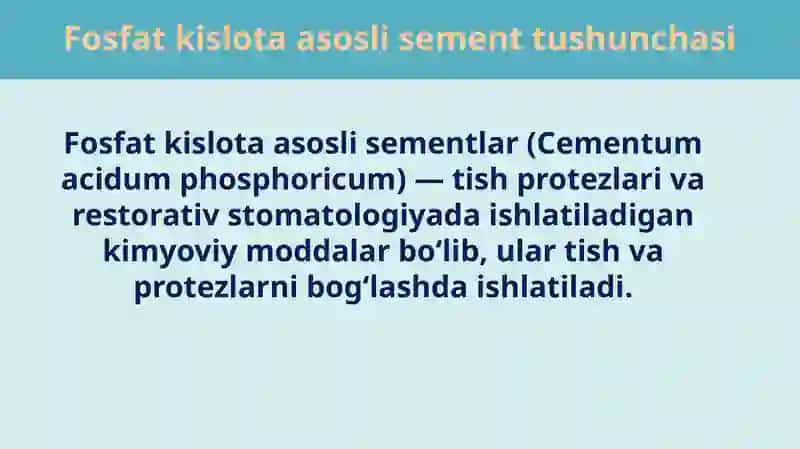 Fosfat kislota asosli sementlarning qo‘llanilishi va xususiyatlari 3
