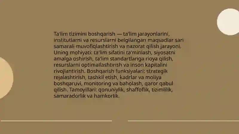 Ta'lim tizimini boshqarish qonuniyatlari va tamoyillari tushunchalarni mazmuni 3