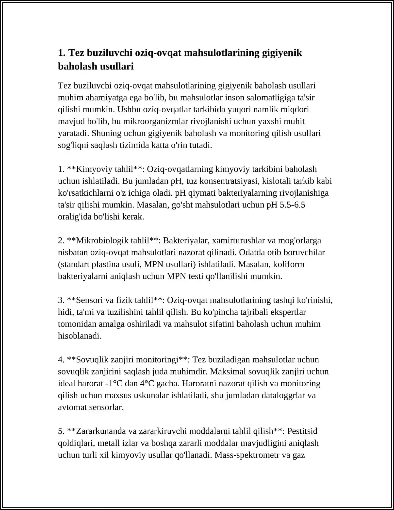TEZ BUZILUVCHI OVGAT MAHSULOTLARINING SIFATLILIGINI GIGIYENIK BAHOLASH 3