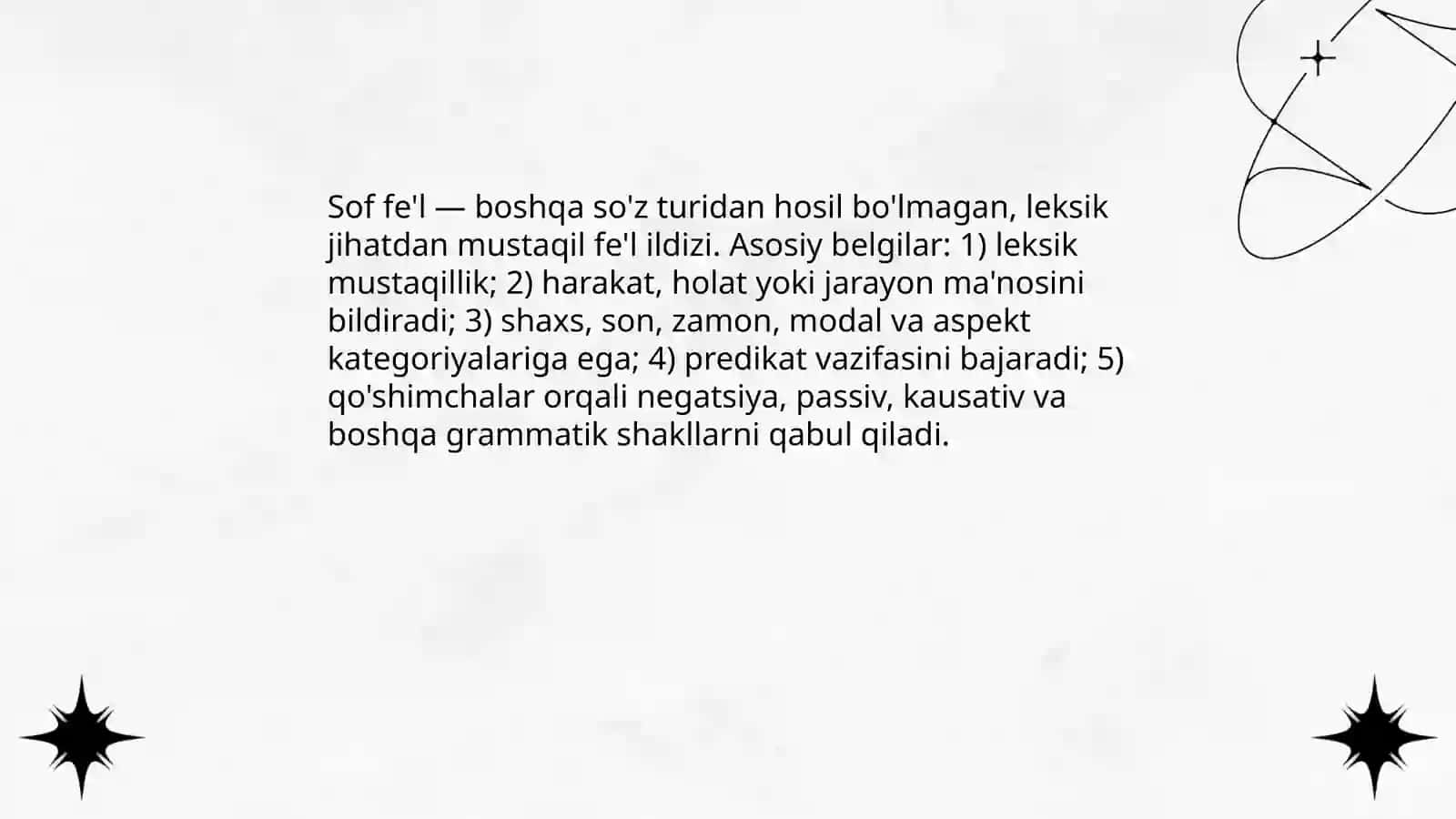 Fe'lning vazifadosh shakllari. Sof fe'l va ravishdosh. Ravishdoshning grammatik xususiyatlari 3