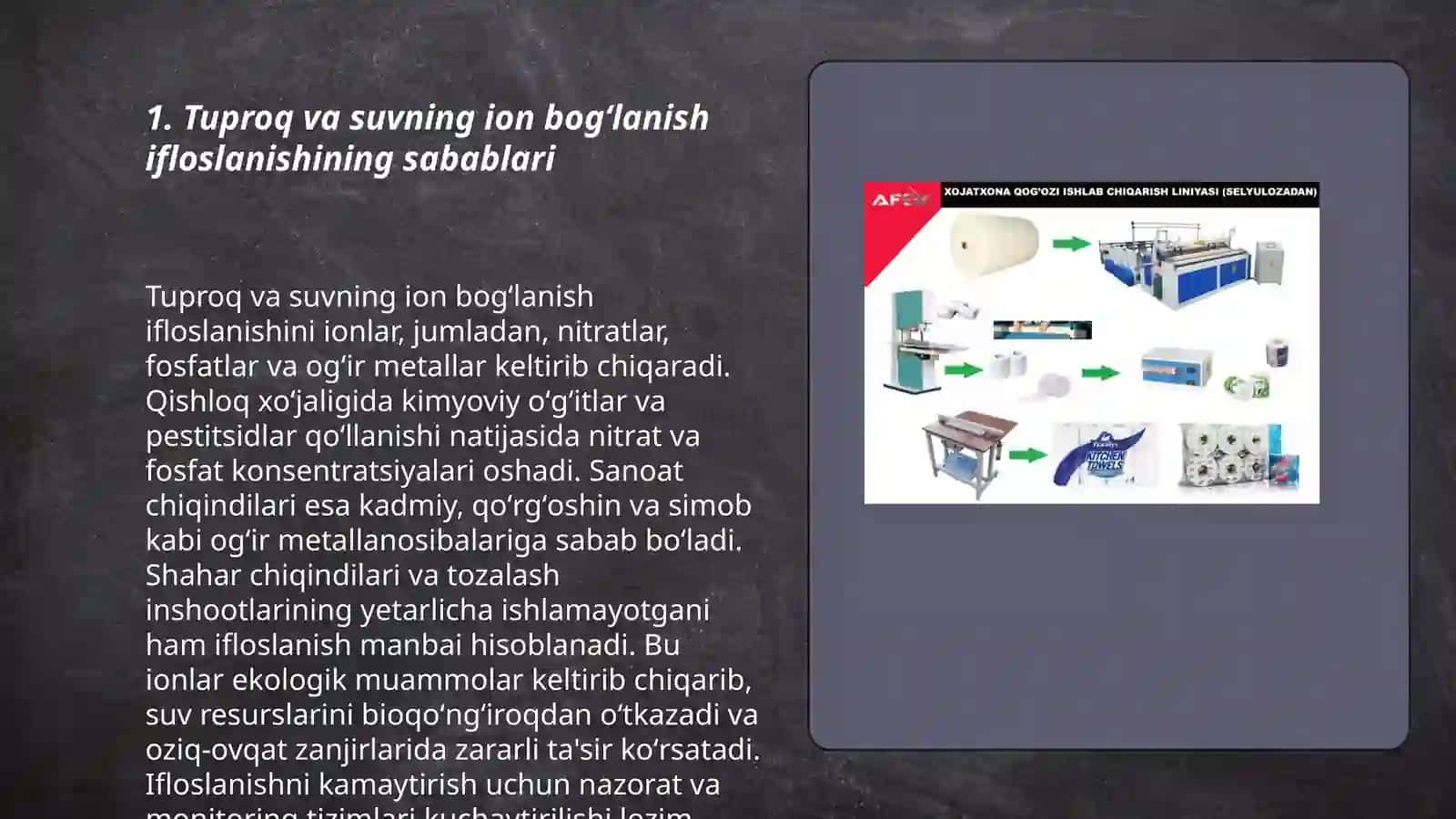 Tuproq suvning ifloslanishi ion bog'lanish birikmalari aniqlash ulardan tozalash g'oyasini ishlab chiqish 3