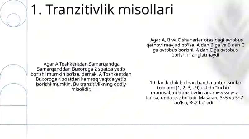 Refleksivlik, simmetriklik, tranzitivlik xossalari 3