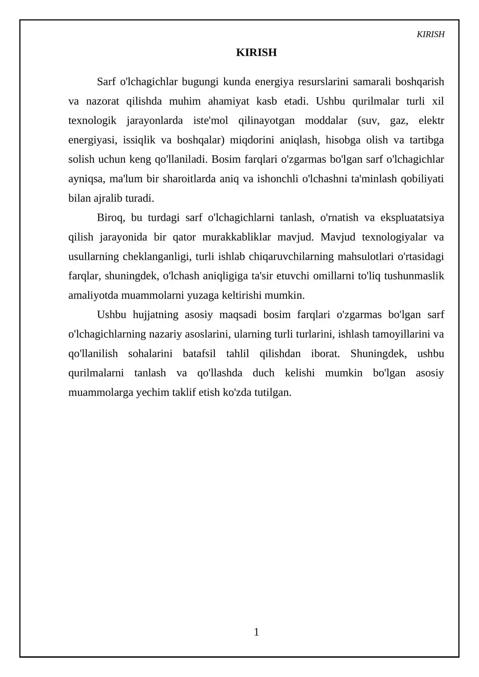 Bosimlar farqlari o'zgarmas bo'lgan sarf o'lchagichlar 3