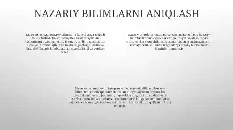 Texnologiya Darslaridan Nazariy Bilimlarni Amalda Qo'Llay Olish 3