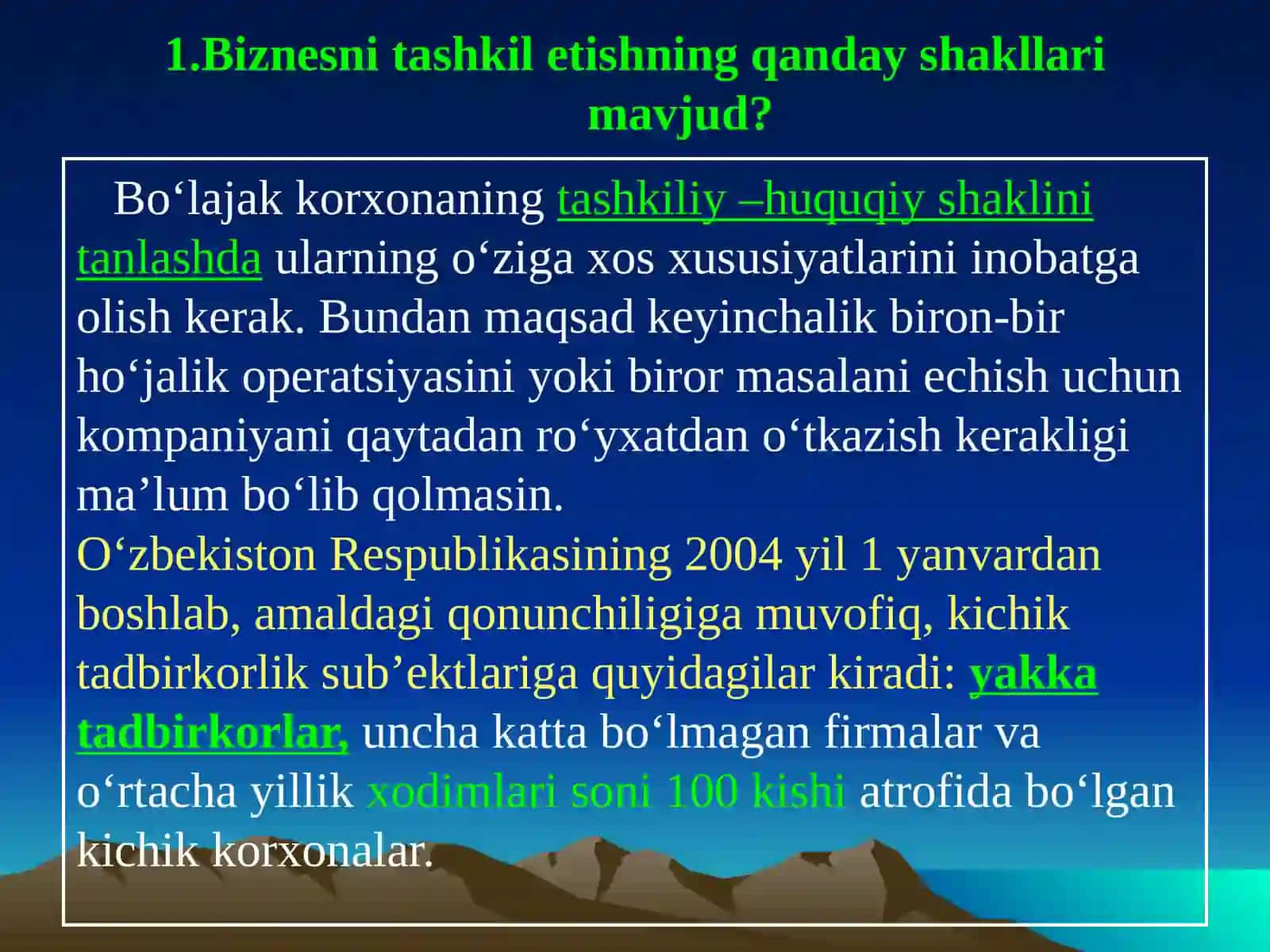 BIZNESNING ASOSIY TUCHUNCHASI VA TURLARI 3