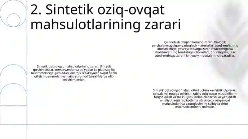 Sinetik Oziq-Ovqat Mahsulotlari va Qadoqlash Oʻrash Materiallari Zarari 3