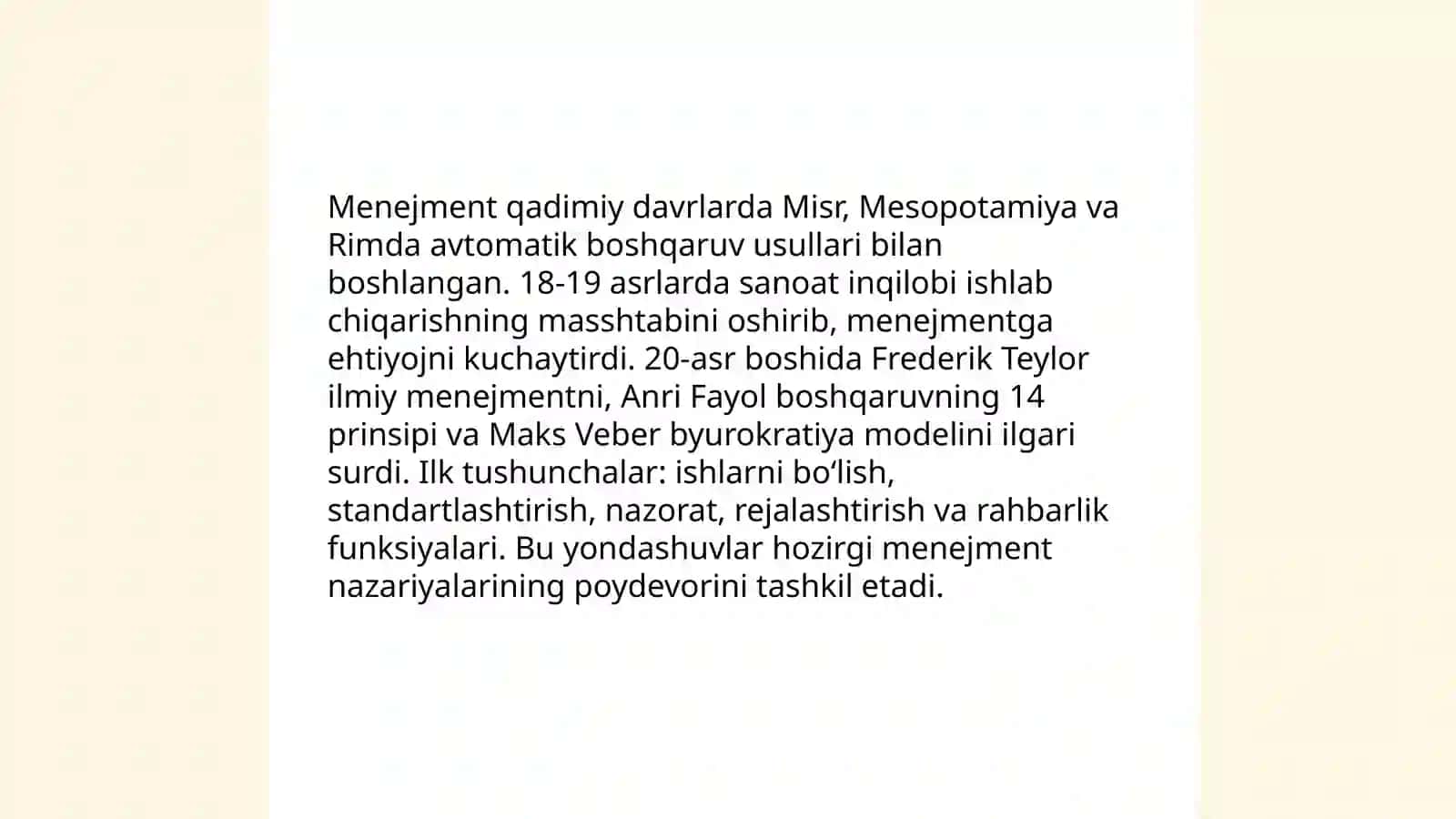 Menejment rivojlanish tarixi va hozirgi holati 3
