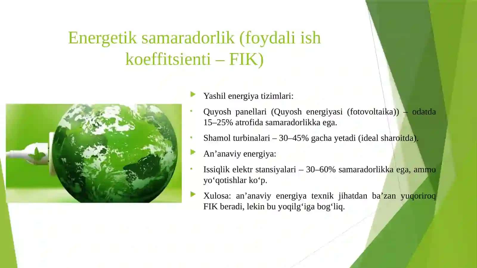 Yashil energiyani anʼanaviy energiyaga nisbatan samaradorligini aniqlash 3