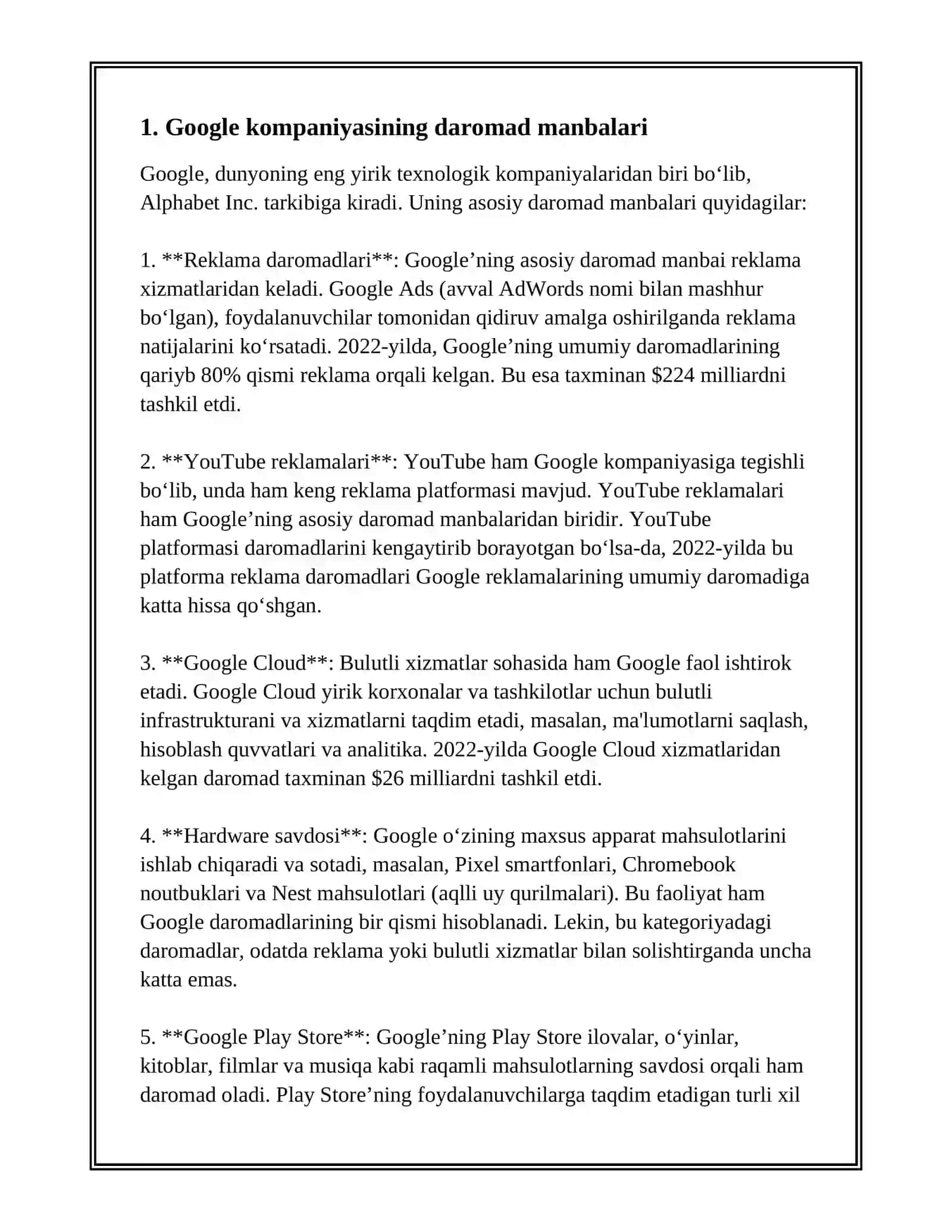 GOOGLE KOMPANYASINING IQTISODIY TAXLILI 3
