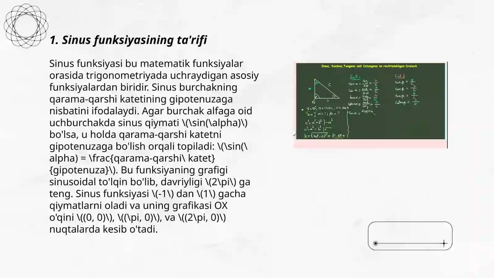 Sinus, kosinus va tangensning ishoralari 3