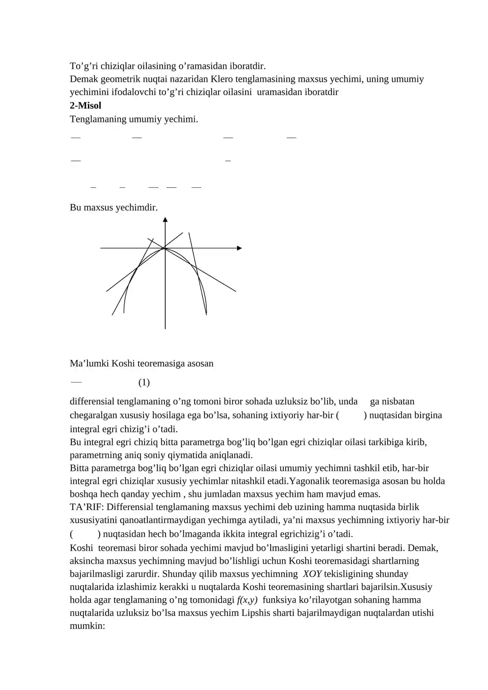 Lagranj va Klero tenglamalari. maxsus echimlar va ularning mavjudligi 3