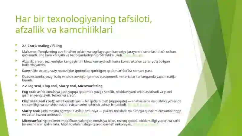 Yo'l qoplamasiga ustki yuza ishlov berishning zamonaviy texnologiyalari 3