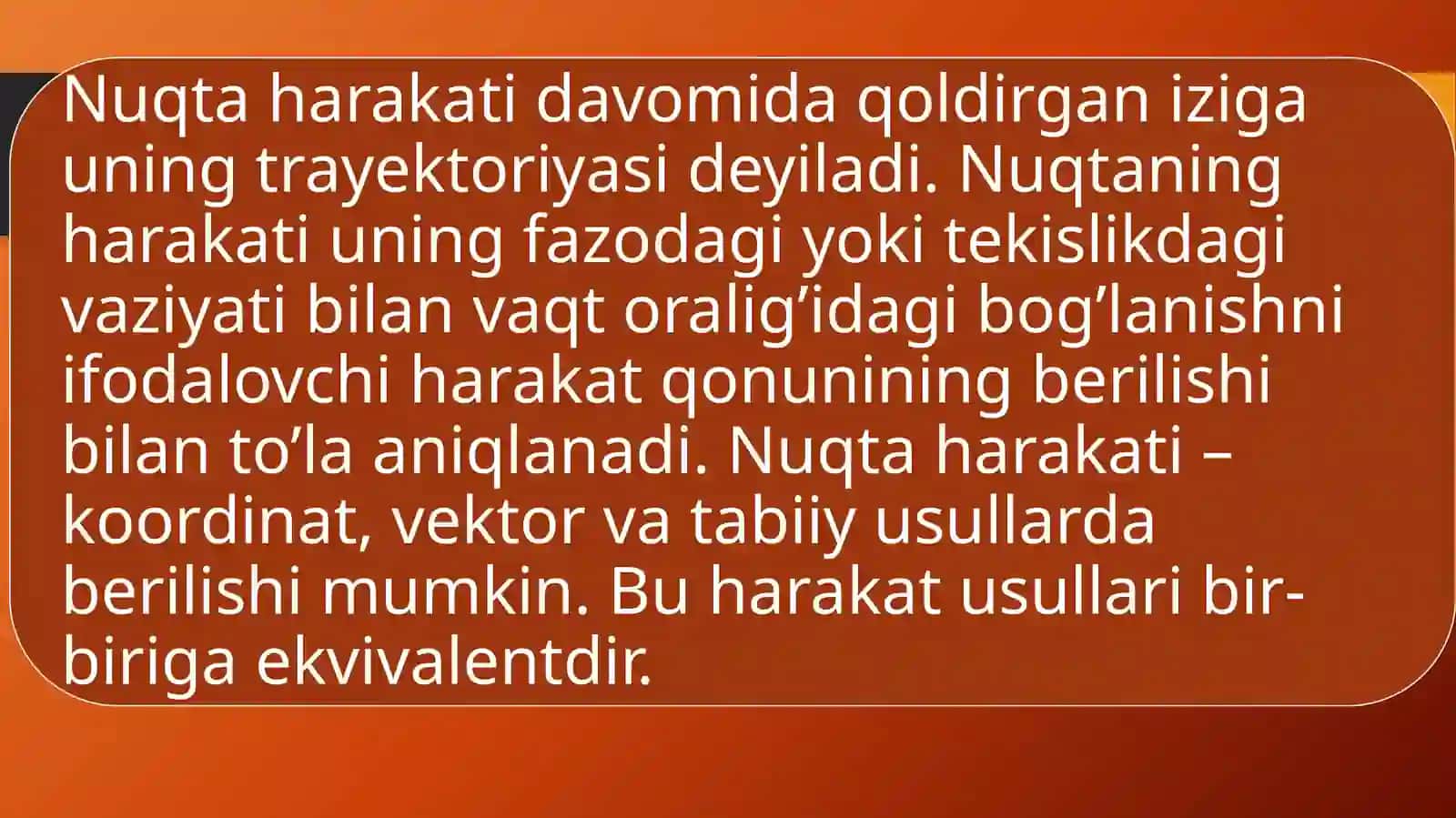 Nuqta kinematikasi kinematikaga kirish kinematikaning asosiy tushinchalari 3