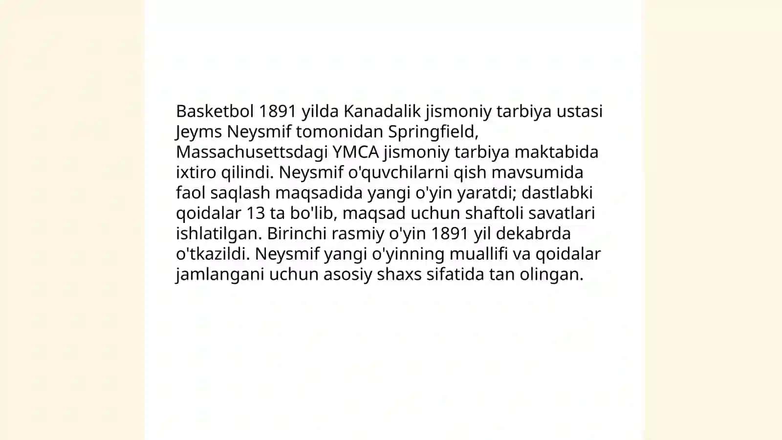 Basketbol o'yinining kelib chiqishi va rivojlanish tarixi 3