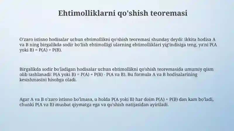 Ehtimollarni qo‘shish va ko‘paytirish teoremalari 3
